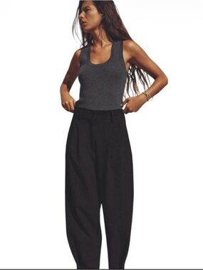 Zara Pleated Tapered Pants Black XS